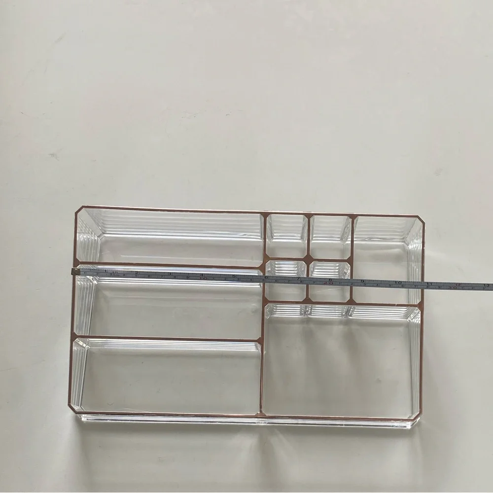 Large Clear Acrylic Makeup or Desk Organizer with Rose Gold Accents 11